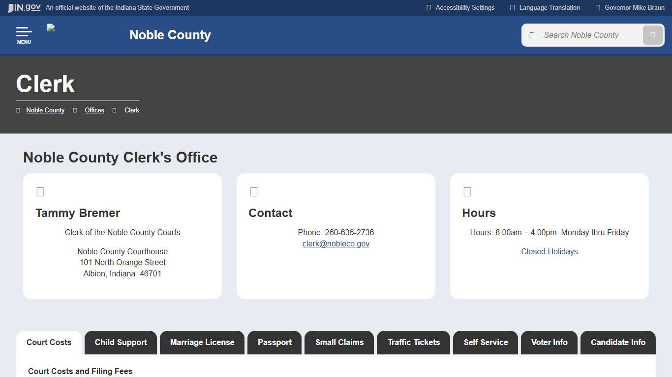 Noble County: Clerk
