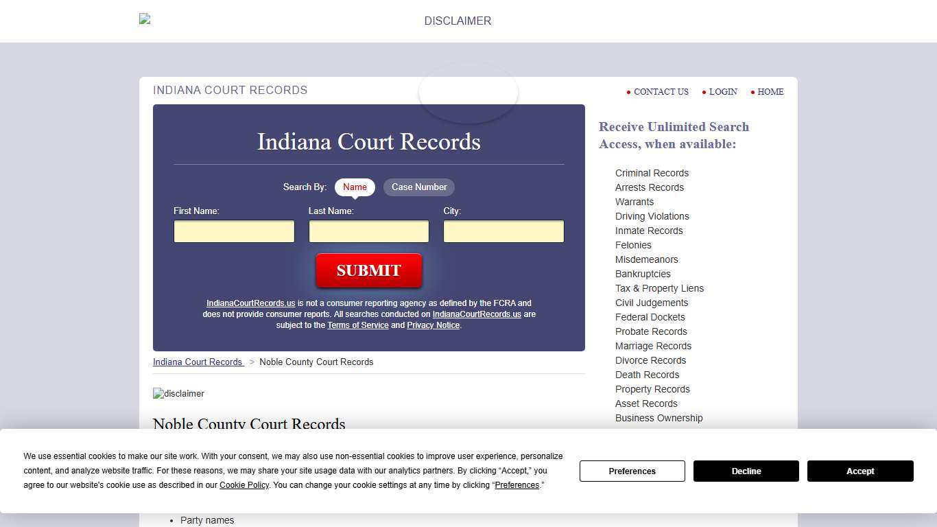 Noble County Court Records | IndianaCourtRecords.us