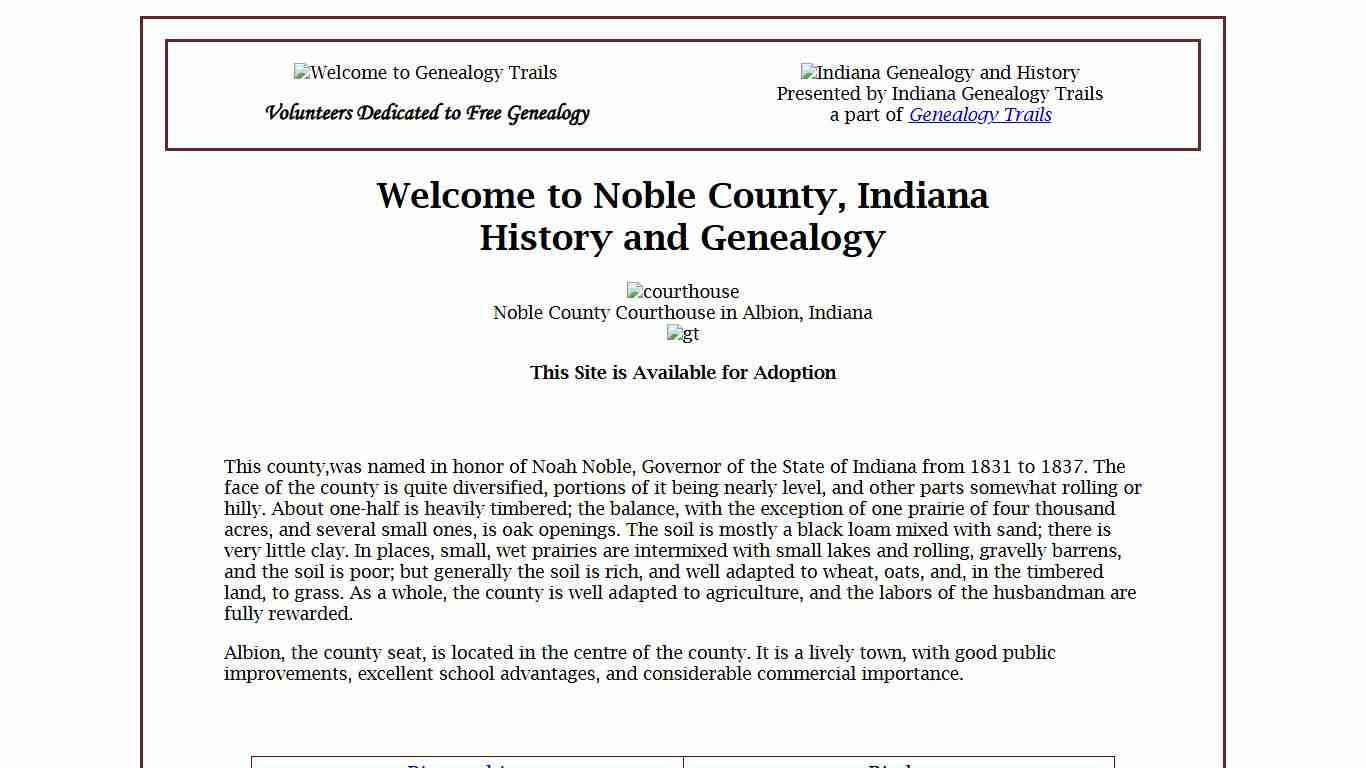 Noble County, Indiana Genealogy and History